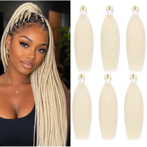 Miniatura 31 de Cabello trenzado preestirado, cabello trenzado degradado de 24 pulgadas, 6 paquetes de ajuste de agua caliente, cabello sintético Yaki profesional