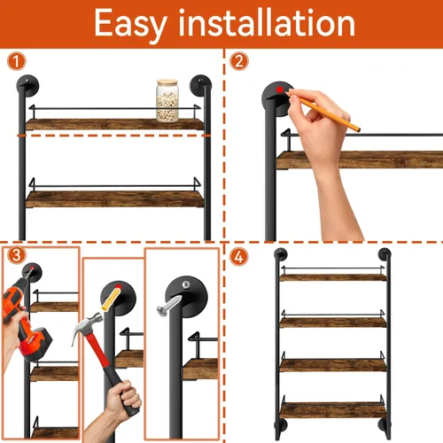 Miniatura 9 de IBUYKE Estante para Especias de Pared, Organizador Colgante de Condimentos de 4 Niveles, Estante Grande para Pared para hasta 50 Frascos, Marrón