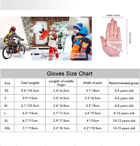 Miniatura 6 de YukiniYa Guantes de invierno para niños, repelentes al agua, pantalla táctil, forro polar, antideslizantes, para niños y niñas de 3 a 15 años, Negro