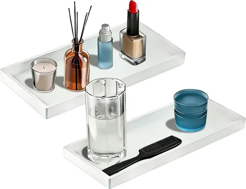 Bandeja de tocador de baño BBK 19.8 cm - Paquete de 2 (Pequeño) Bandeja de baño de silicona para mostrador, bandeja para perfumes, llaves, baratijas
