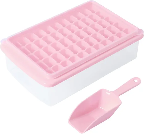 Miniatura 10 de Bandeja para cubitos de hielo con tapa y contenedor para congelador, bandeja de hielo de 55 pepitas de fácil liberación con tapa, recipiente de Azul