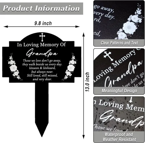 Miniatura 3 de Decoraciones de tumbas para cementerio, estacas conmemorativas, estaca de metal impermeable para cementerio y placa conmemorativa para exteriores