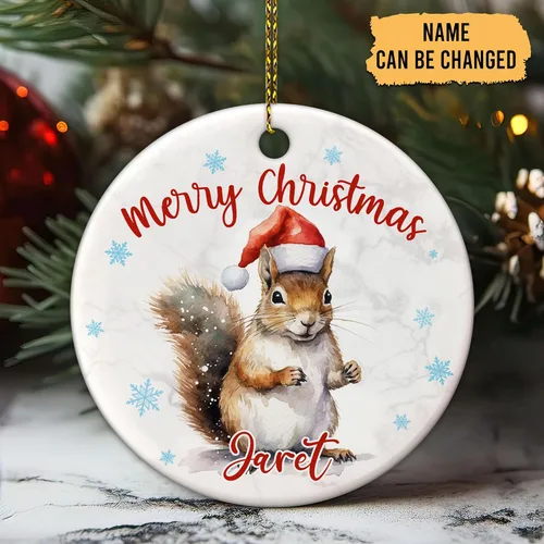 Miniatura 2 de Hyturtle Adornos de Navidad personalizados para amantes de las ardillas - Adorno de cerámica personalizado con nombre de ardilla de Navidad - Lindos