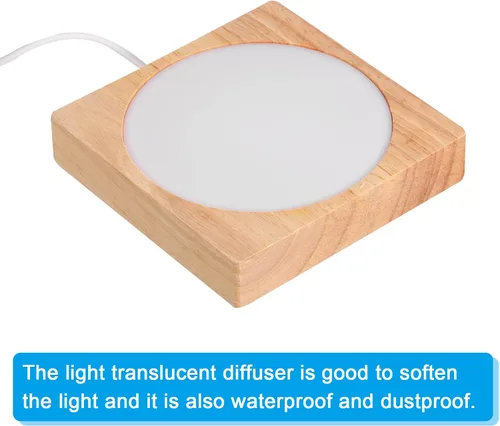 Miniatura 4 de PATIKIL Base de luz LED de madera de 4 pulgadas, base de madera cuadrada con luz LED colorida para exhibición de arte de resina de cristal 3D