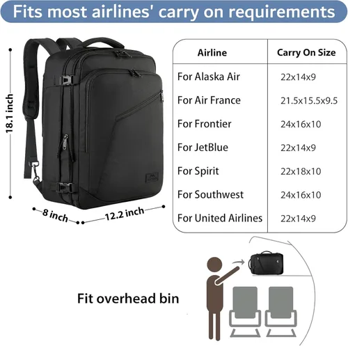 Miniatura 103 de MATEIN - Mochila de viaje extragrande de 10.56 galones, mochila de viaje ampliable apta para aerolíneas, para viajeros de fin de semana, hombres