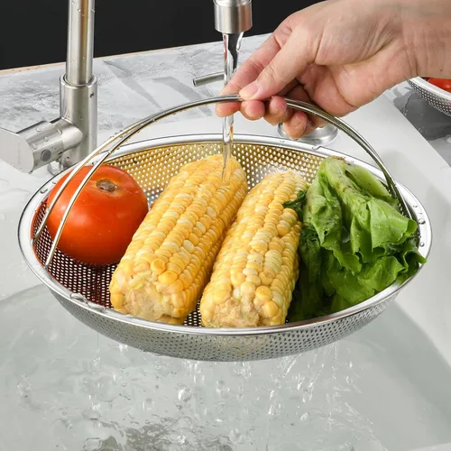 Miniatura 3 de Cesta de vapor multifuncional todo en uno con asa, cesta de drenaje de acero inoxidable para el hogar, malla fina al vapor, apta para lavavajillas