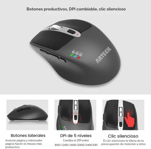 Miniatura 4 de Arteck Teclado y Ratón Bluetooth Universal Multidispositivo Teclado Bluetooth Inalámbrico de Tamaño Completo y Conjunto de Ratón Ergonómico