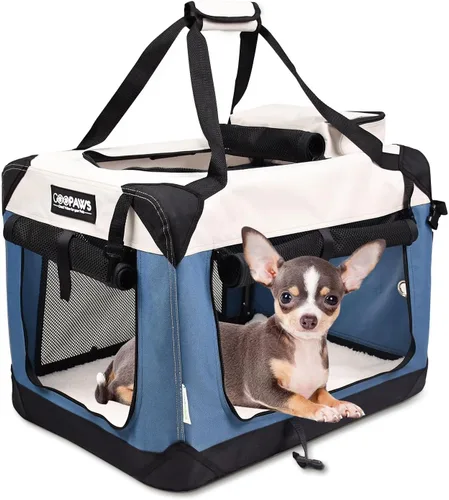 Miniatura 20 de JESPET Jaulas suaves para perros para mascotas, 3 puertas, plegables, con correas y tapete de forro polar para perros, gatos, conejos, uso