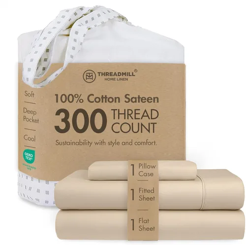 Miniatura 60 de Threadmill Sábanas 100% Algodón para Cama Tamaño King Juego de Sábanas de 4 Piezas para Cama King Suave, Transpirable y Ligero Satén de Damasco