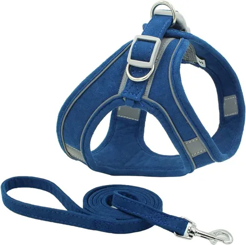 Juego de arnés y correa para perro con correa para el pecho para mascotas, arnés reflectante ajustable para perros pequeños, medianos y gatos, azul,