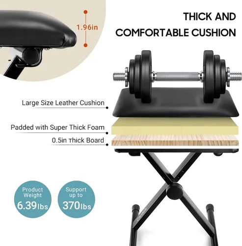 Miniatura 6 de CAHAYA Banco de teclado estilo X altura ajustable 16.3-19.6 pulgadas, cojín acolchado para piano, banco de teclado para teclados Piano CY0257