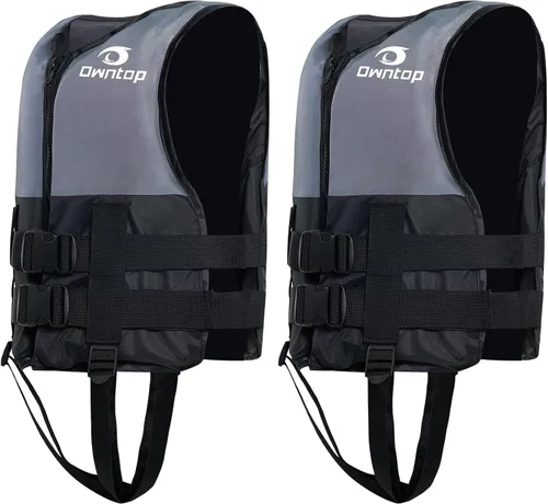 Miniatura 8 de Owntop Chaquetas de natación para niños y adultos de 50 a 125 libras de hebillas dobles, cremallera y correa de entrepierna, chaleco de esquí ligero