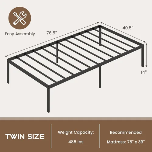 Miniatura 2 de KOMFOTT Base de cama de plataforma metálica de tamaño individual de 14 pulgadas, base de cama metálica resistente con espacio de almacenamiento