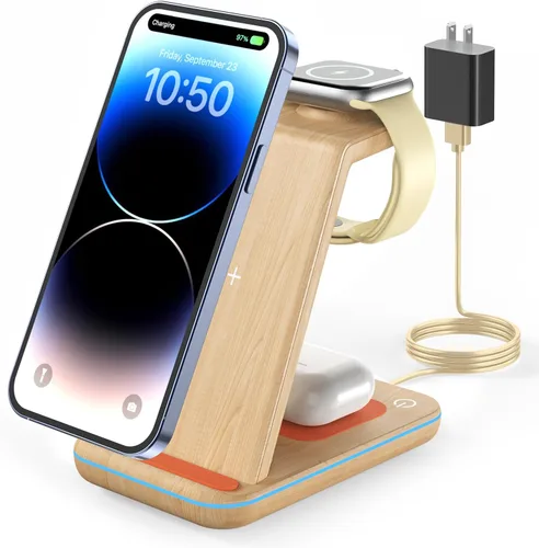 Miniatura 12 de GEEKERA Soporte de carga inalámbrico, estación de carga inalámbrica 3 en 1, para Apple Watch 7, 6, SE, 5, 4, 3, 2, Airpods 2/Pro, iPhone 13 Pro