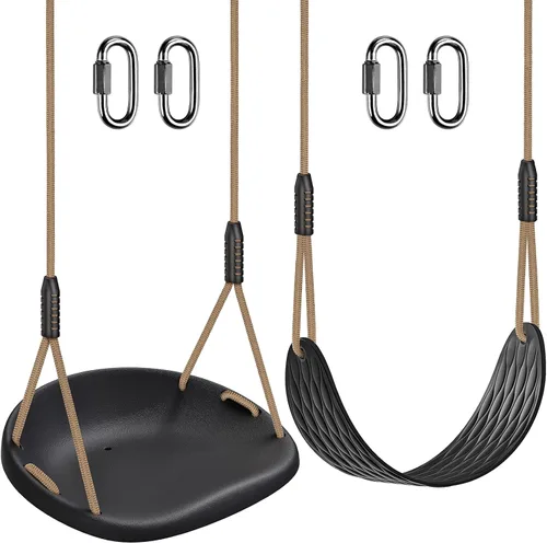 Miniatura 16 de BeneLabel Asiento de columpio resistente con cuerda ajustable, asientos de columpio de plástico para niños, asiento de columpio negro de repuesto