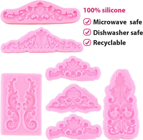 Miniatura 3 de Mujiang Moldes de silicona de estilo barroco para fondant de encaje, borde de encaje, molde de caramelo para cupcakes, decoración de pasteles, pasta