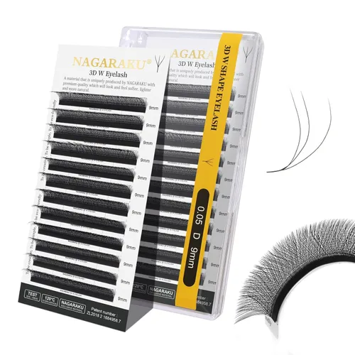 Miniatura 221 de NAGARAKU Extensiones de pestañas Double Tips 4D W, suministros con puntas dobles, gruesas con rizado D de 0.07 mm, bandeja mixta 8-15 mm, 0.07-D