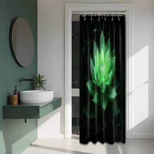 Miniatura 69 de Cortina de ducha con flores de loto negro y azul para decoración de baño, juego de cortinas decorativas de baño con estampado floral, tela
