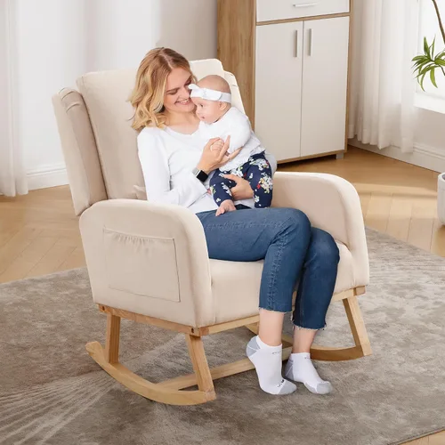 Miniatura 8 de HCHAIRH Mecedora para cuarto de bebé, sillas mecedoras para lactancia con cojín lumbar, cómodas mecedoras modernas con respaldo alto para cuarto