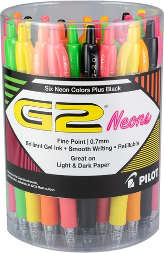 Pilot, Bolígrafos de gel G2 Premium, punta fina de 0.7 mm, colores neón surtidos y negro, paquete de 36