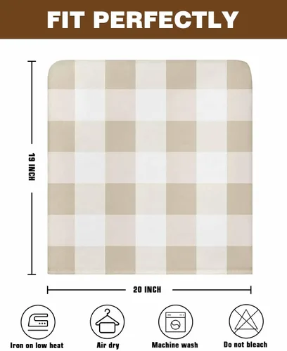 Miniatura 6 de Juego de 4 fundas para respaldo de silla a cuadros de color blanco crema, fundas extraíbles lavables para sillas de comedor, modernas, geométricas