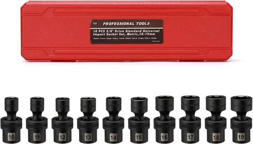 Miniatura 9 de Mayouko 10 piezas 3/8" de 10-19mm, juego de llaves vaso de impacto universal profundo, 6 puntos, métrico