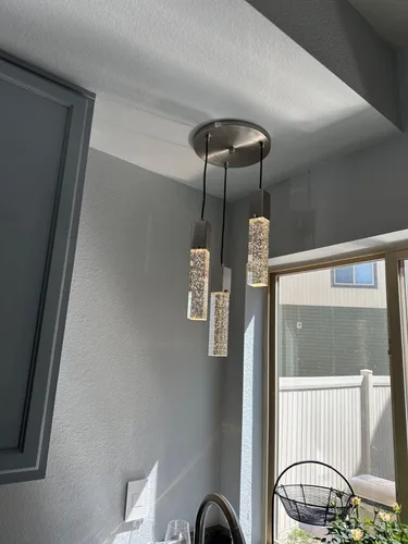 Miniatura 7 de Mini Lámpara Colgante de Cristal Integrada para Isla de Cocina, Moderna y Concisa, Accesorio de Luz de Techo Colgante, para Isla de Cocina, Comedor