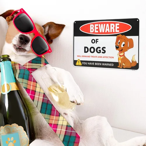 Miniatura 4 de Venicor Cartel divertido de Beware of Dogs – 8 x 12 pulgadas – Aluminio – Regalo para los amantes de los perros – Arte de pared de perros – Cosas