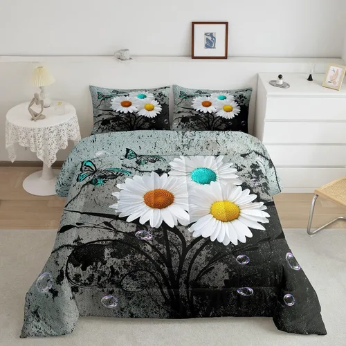 Miniatura 9 de Erosebridal Juego de ropa de cama turquesa tamaño individual para niños y niños, color verde azulado y gris degradado para niñas y adultos, relleno