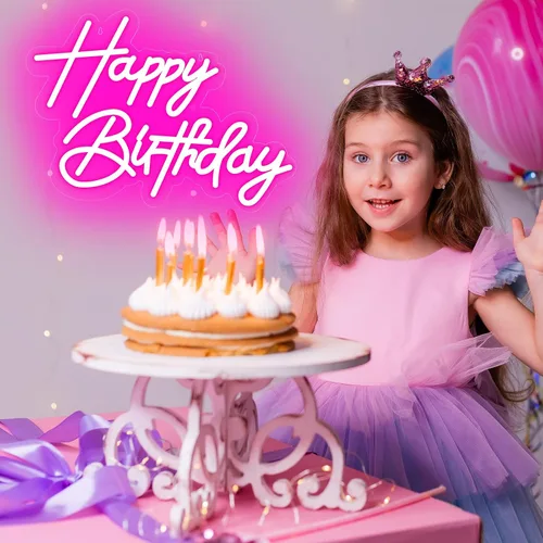 Miniatura 5 de Letrero de neón de feliz cumpleaños para decoración de pared, letrero de neón LED alimentado por USB con brillo regulable, ideal para fiestas