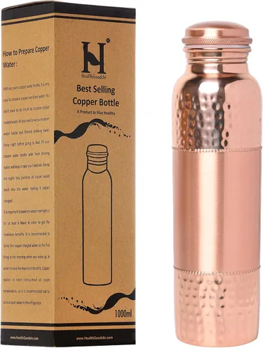 Miniatura 7 de Botella de agua de cobre puro sin forro, sin recubrimiento y sin laca, para beneficios de salud ayurvédica, 33.8 fl oz (33.81 onzas líquidas)