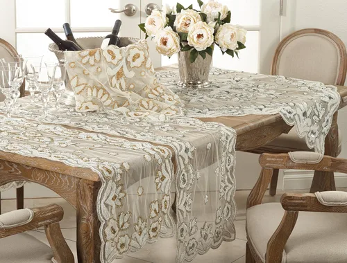 Miniatura 2 de SARO LIFESTYLE Camino de mesa con cuentas a mano, 16"x72", dorado
