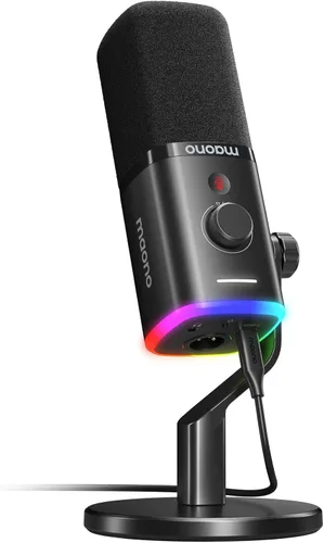 MAONO Micrófono dinámico USB/XLR para transmisión de juegos, micrófono de computadora con software-RGB, botón de silencio, micrófono de escritorio