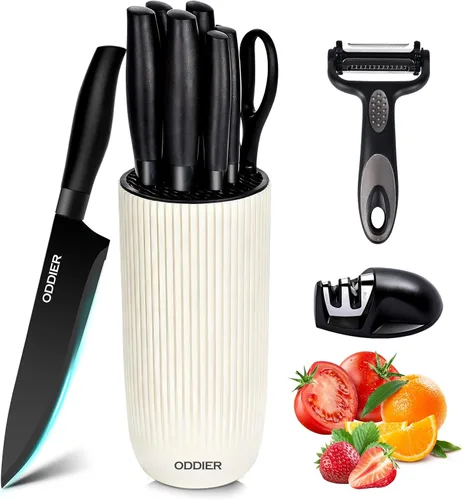 Miniatura 9 de Juego de cuchillos, juego de 10 piezas de cuchillos de cocina con bloque y afilador, juego de cuchillos de acero inoxidable antióxido para cocina