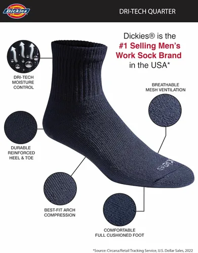 Miniatura 56 de Dickies Calcetines Dri-Tech para hombre con control de humedad, disponibles en tallas M-XXL (6, 12, 18 pares)