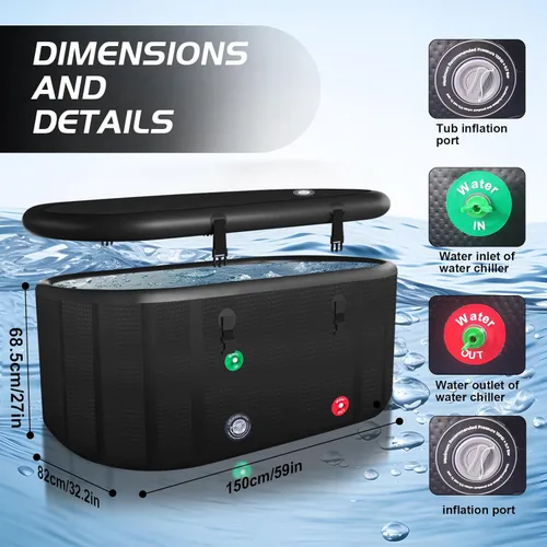 Miniatura 2 de HotMax Bañera de hielo XXL de punto caído para recuperación de 216 galones, compatible con enfriadores de agua, bañera fría con tapa aislada, bañera