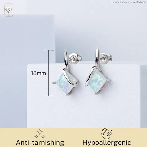 Miniatura 3 de MAX + STONE - Aretes de plata de ley 925 con corte de princesa para mujer, de 0.276in en varias piedras natales con parte trasera, Metal Gema