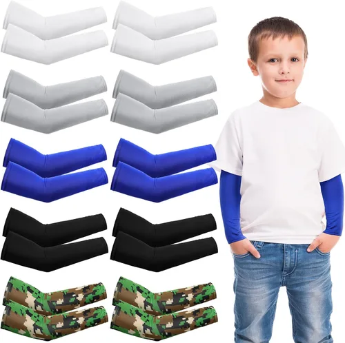 Xuhal 10 Pairs Arm Sleeves for Kids Baseball UV Sun Protection Cooling Arm Sleeves Boys Football Basketball Sport