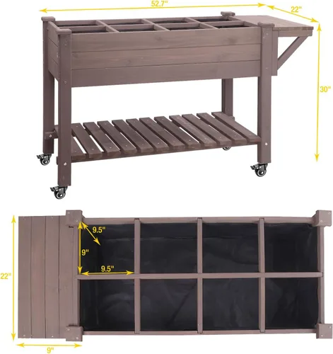 Miniatura 6 de Aivituvin Cama de jardín elevada, maceta de madera elevada con soporte de patas para patio trasero, patio, balcón con forro de cama, para verduras