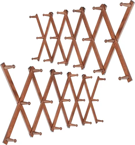 Miniatura 12 de WEBI Acordeón para colgar en la pared, percha de pared para sombreros, acordeón, expandible, de madera, montado en la pared, estante de gancho