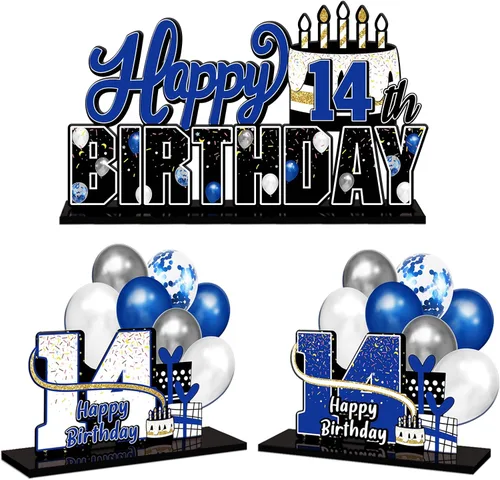 Miniatura 132 de LINGTEER Feliz 10º Cumpleaños Juego de Centros de Mesa de Acrílico Azul para Mesa - Brindemos por Diez Años Decoraciones de Regalo de Fiesta de 10º