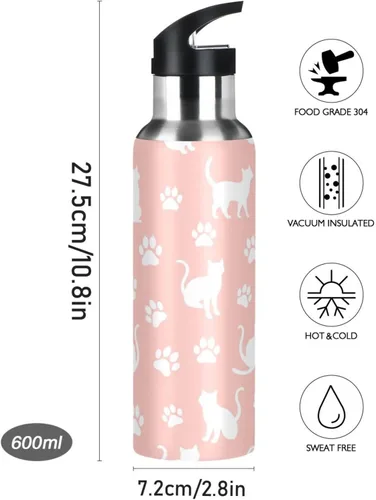 Miniatura 9 de BPA-Free Sport Water Bottle Insulated 32 Oz, Stainless Steel Vacuum Insulated Water Bottle for Gym Outdoor Travel School, Cat Paw Prints Pastel