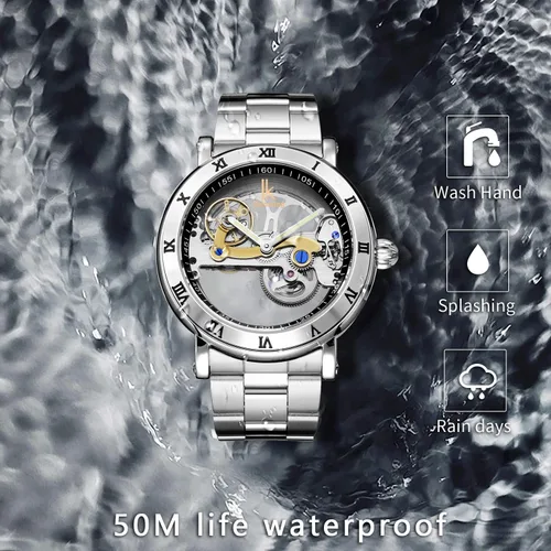 Miniatura 4 de Gute Relojes para hombre, mecánico automático automático, impermeable, transparente, transparente, transparente, steampunk, números romanos, caja