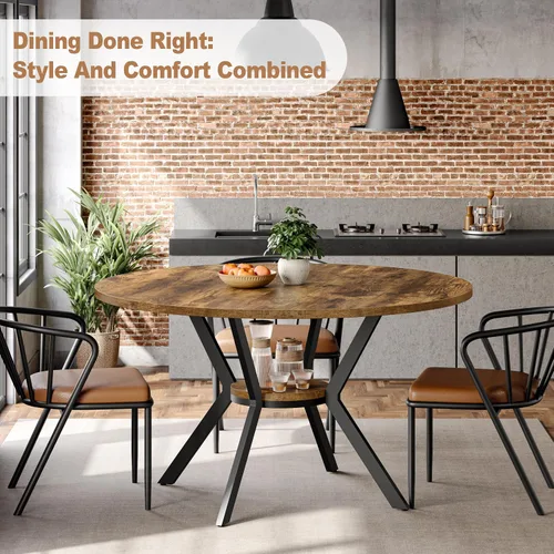 Miniatura 7 de MECHYIN Mesa de comedor redonda para mesas de cocina y comedor de madera de 2 a 4 pulgadas con almacenamiento, mesa de comedor circular con patas