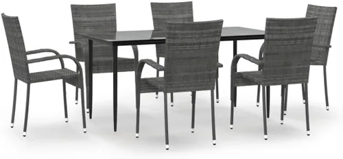 Miniatura 2 de Ensemble de Jardin 7 Pièces Gris et Noir avec Table en Verre, Meubles de Modernes et Résistants aux Intempéries Pour Terrasse, Balcon ou Jardin
