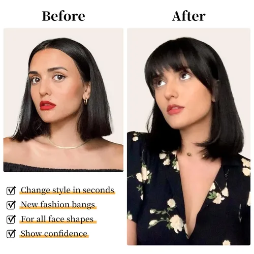 Miniatura 6 de Flufymooz Flequillo con clip, 100% cabello humano, extensiones de clip de cabello, flequillo con clip, flequillo francés, flequillo francés