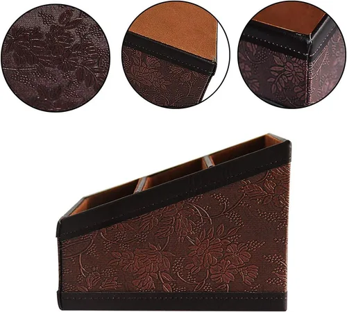 Miniatura 3 de 2 paquetes de soporte de control remoto de polipiel con contenedor de almacenamiento para control remoto de TV, teléfono móvil o gafas (marrón)