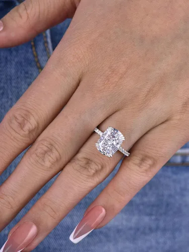 Miniatura 7 de Anillo de compromiso alargado de 4.0 quilates para mujer, anillo de compromiso de plata esterlina con diamantes de imitación