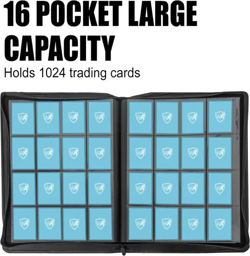 Miniatura 3 de Carpeta de tarjetas para tarjetas intercambiables, 16 bolsillos con 32 fundas hasta 1024 tarjetas, libro de almacenamiento de tarjetas impermeable