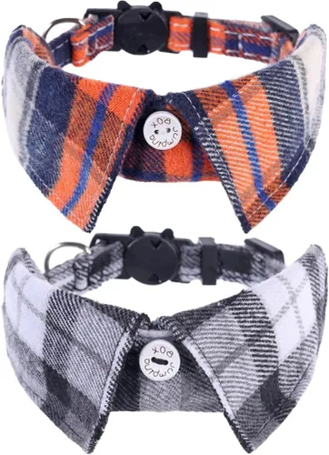 Miniatura 13 de Juego de 2 collares de gato con corbata de moño y campana para gatito ajustable de seguridad